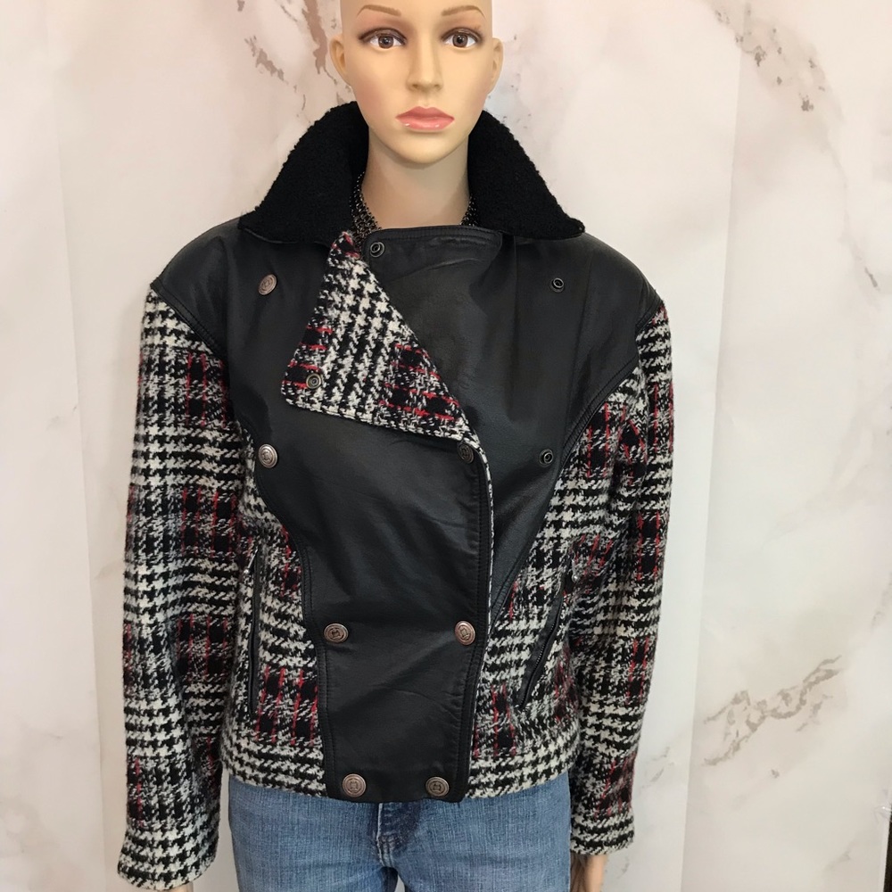Vintage Tarazzia Plaid Tweed an Leather Coat